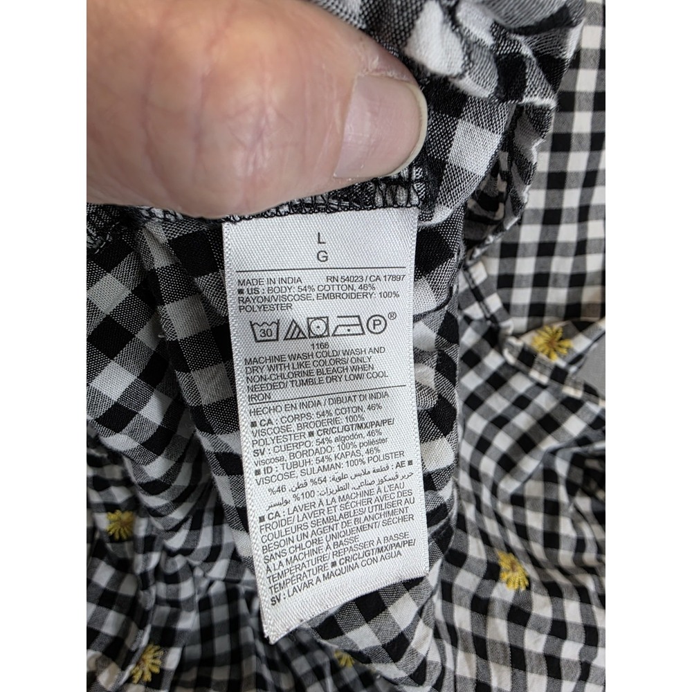 Old Navy Dress‎ Large Black White Gingham Daisy Midi Tiered Cottage Prairie - Picture 5 of 8